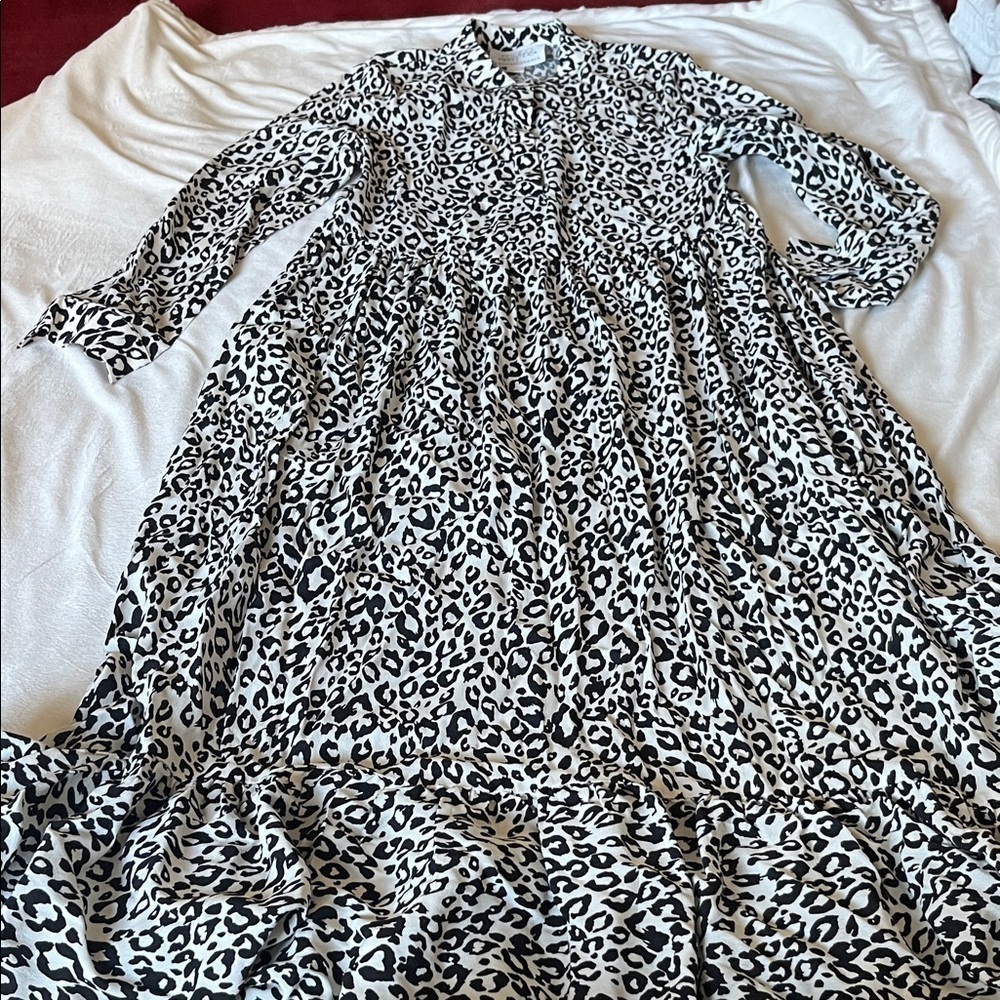 Anthropologie Mare Mare Lynda Maxi Dress Black White Leopard Ruffle Pockets - Picture 8 of 9